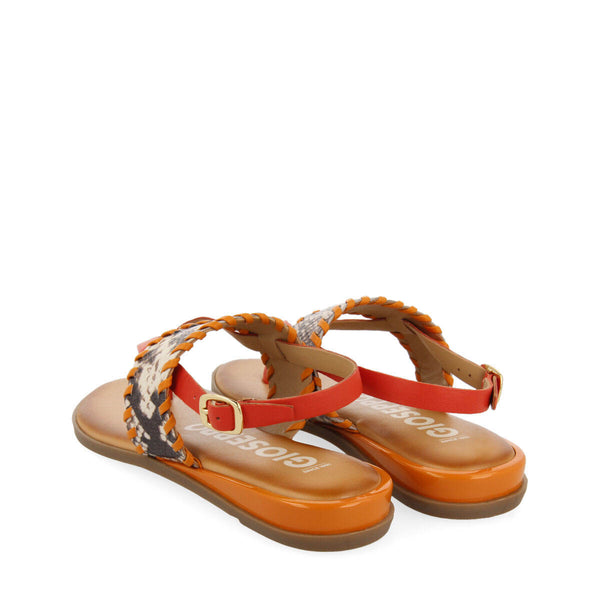 Mergey women's orange sandals with snakeskin print