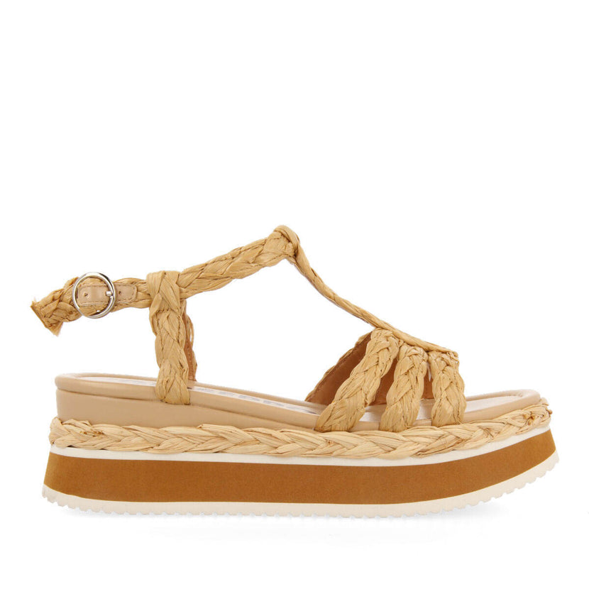 Sandalias trenzadas tipo cangrejera color natural con plataforma para mujer senlisse 