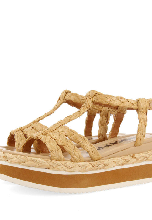 Sandalias trenzadas tipo cangrejera color natural con plataforma para mujer senlisse 