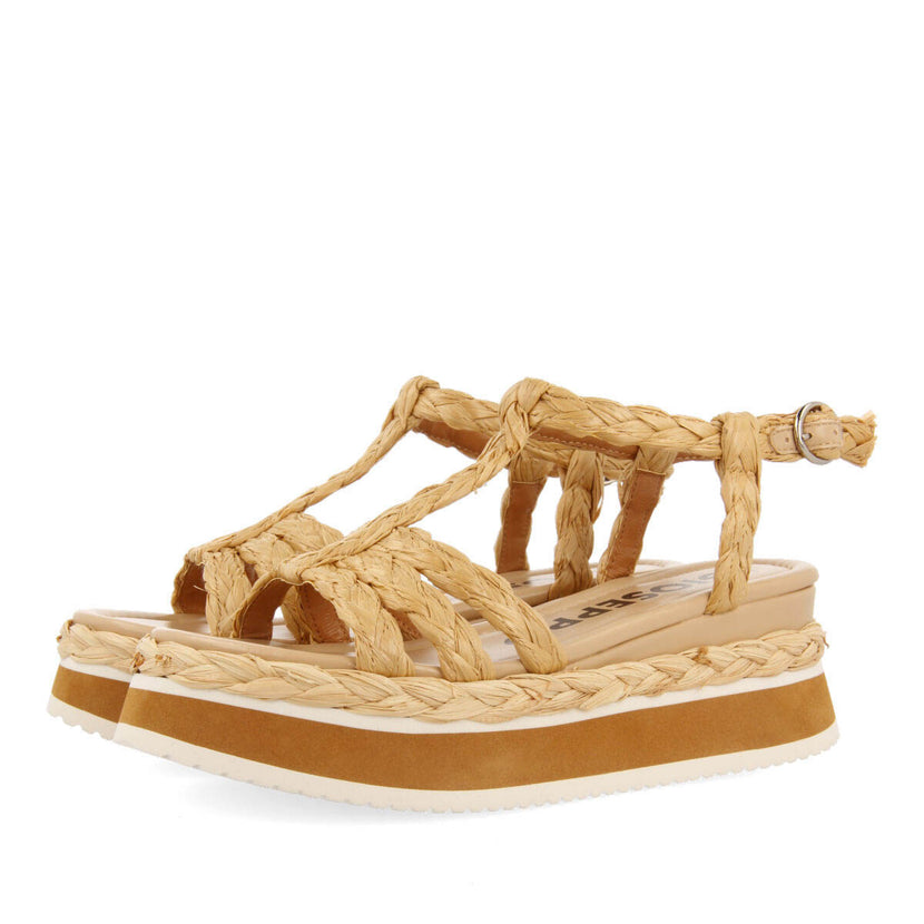 Sandalias trenzadas tipo cangrejera color natural con plataforma para mujer senlisse 