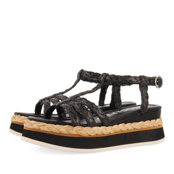 Sandalias trenzadas tipo cangrejera color negro con plataforma para mujer senlisse 