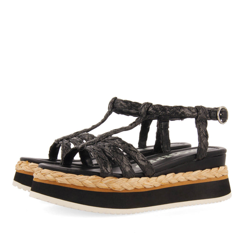 Sandalias trenzadas tipo cangrejera color negro con plataforma para mujer senlisse 