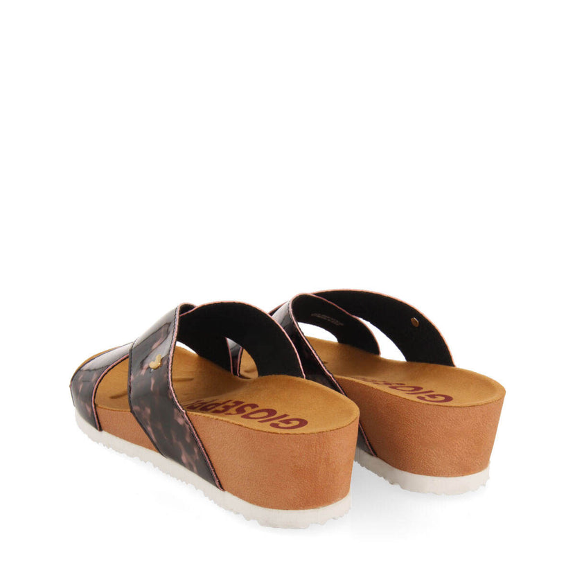 Arinos women's footbed wedges with tortoiseshell-print straps
