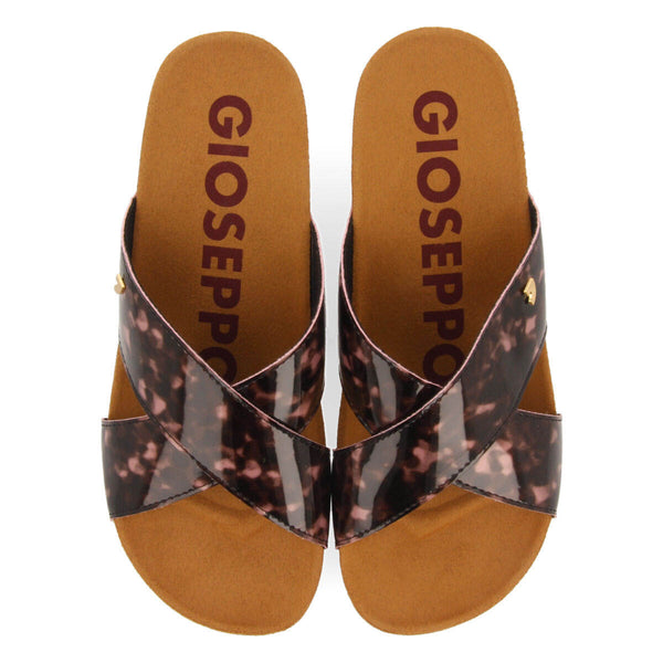 Arinos women's footbed wedges with tortoiseshell-print straps
