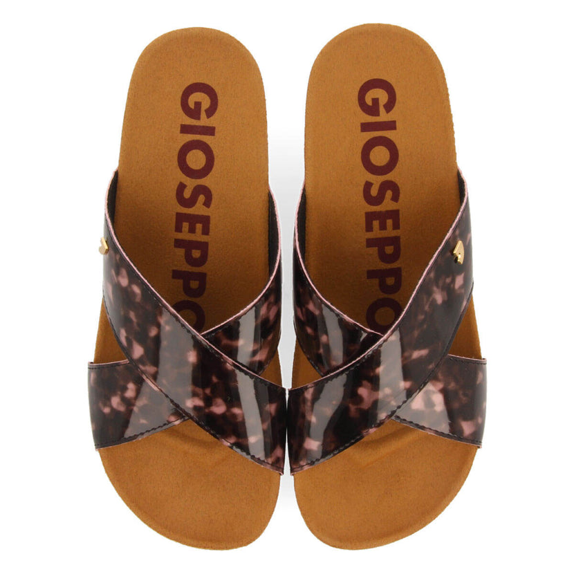 Arinos women's footbed wedges with tortoiseshell-print straps