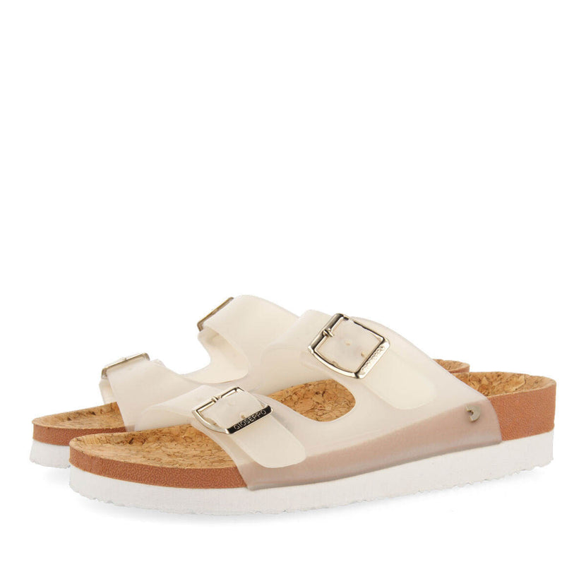 Acalaca women's see-through white footbed sandals with buckles