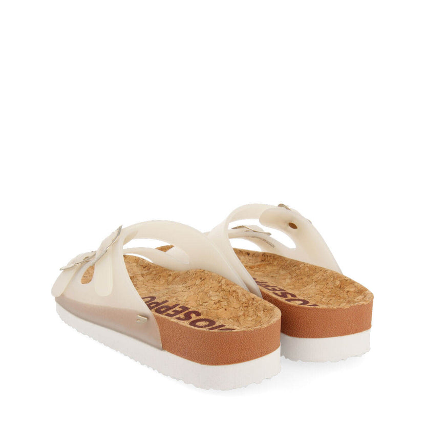 Acalaca women's see-through white footbed sandals with buckles
