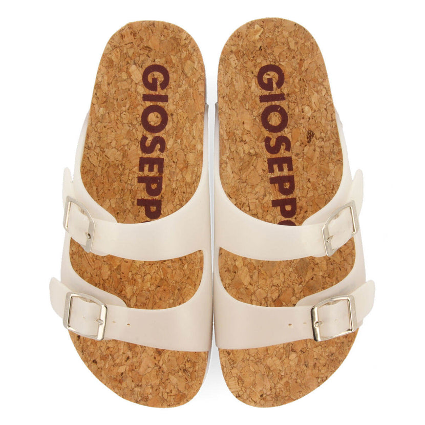 Acalaca women's see-through white footbed sandals with buckles