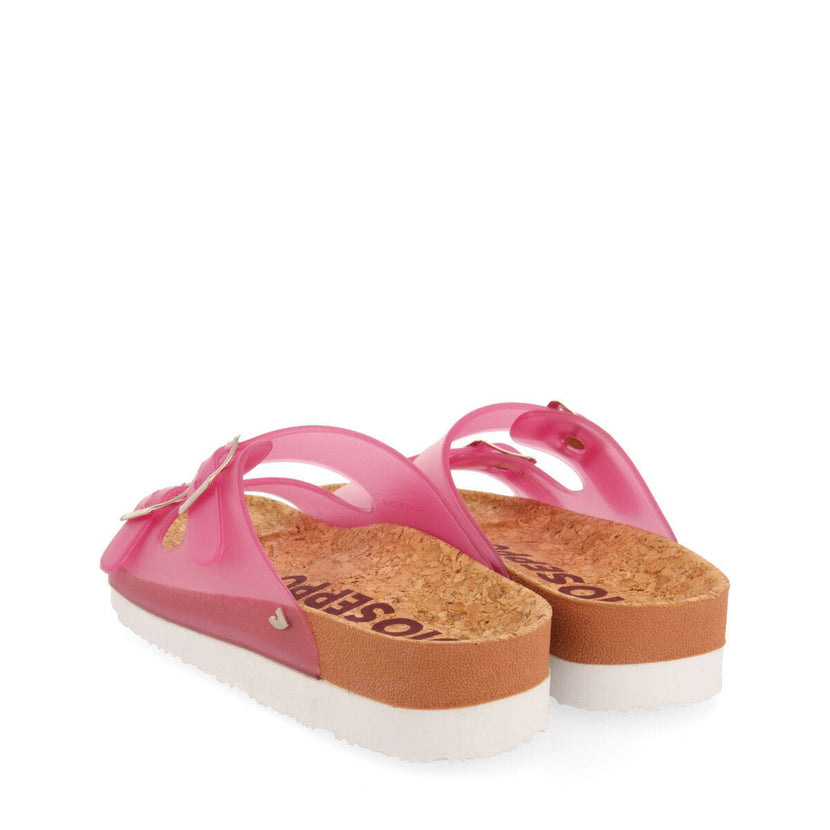 Acalaca women's see-through fuchsia footbed sandals with buckles
