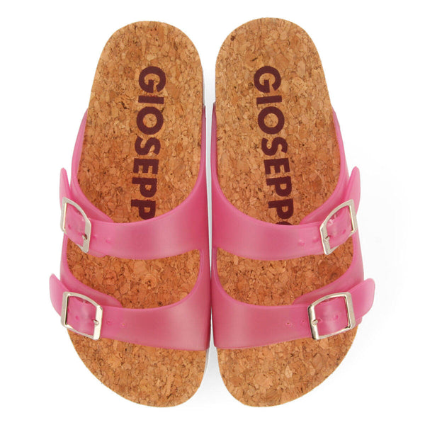 Acalaca women's see-through fuchsia footbed sandals with buckles
