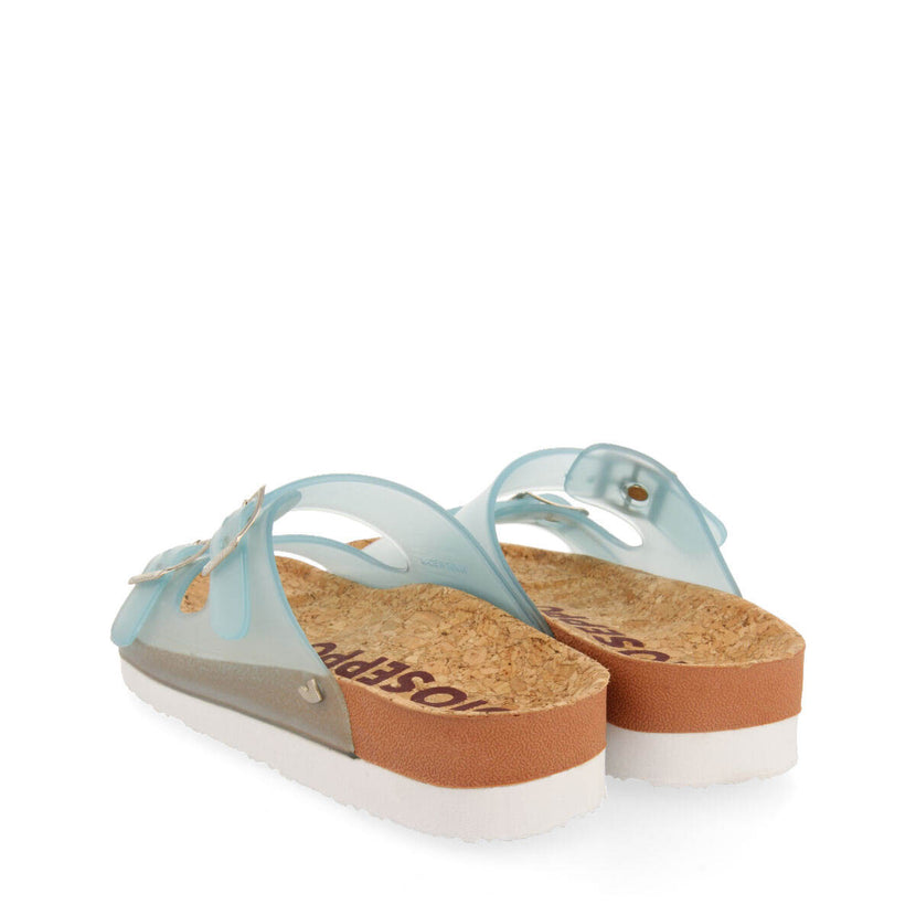Acalaca women's see-through turquoise footbed sandals with buckles