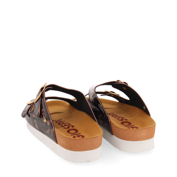 Jayapura women's pink and black tortoiseshell footbed sandals with buckles