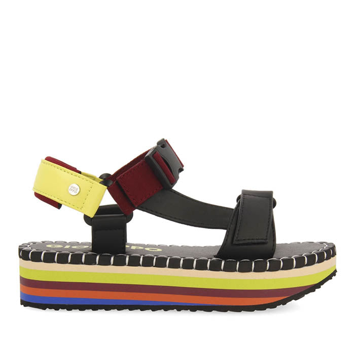 Sopretan women's black sandals with multicoloured soles and crossover straps