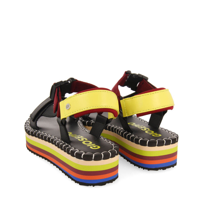 Sopretan women's black sandals with multicoloured soles and crossover straps