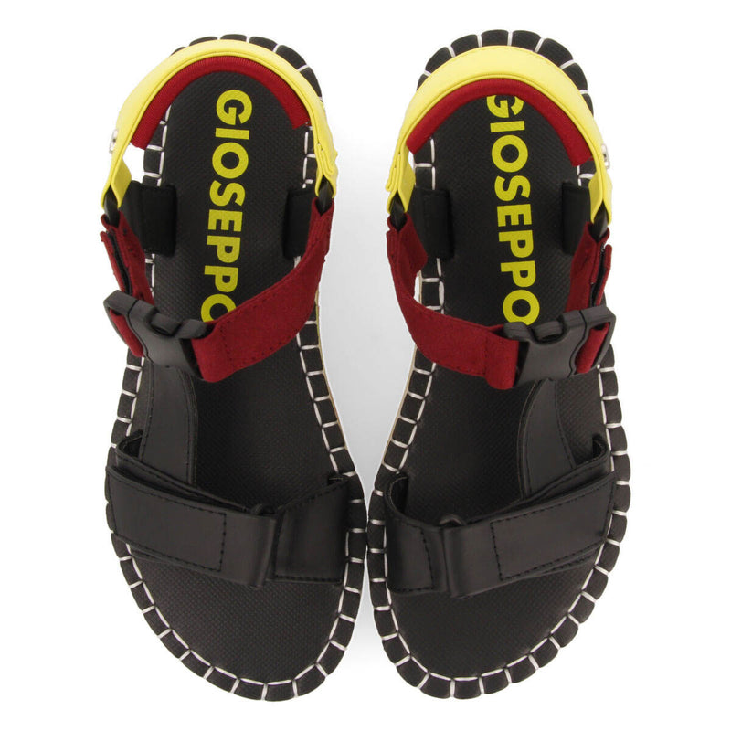 Sopretan women's black sandals with multicoloured soles and crossover straps