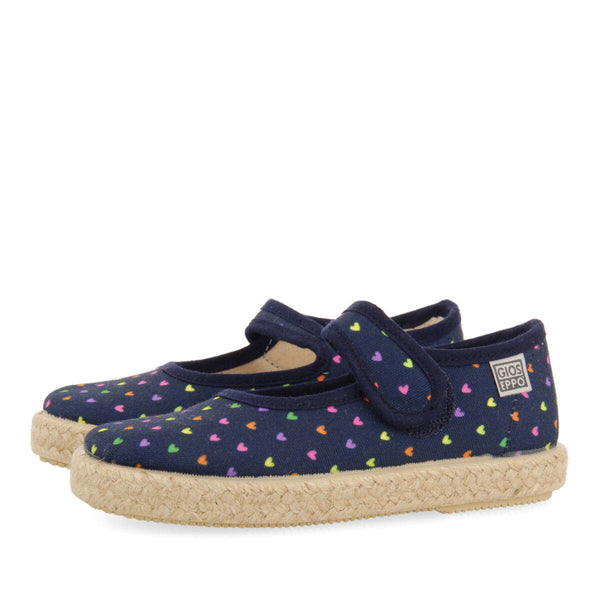 Zapatos tipo espadrille color azul marino con estampado de corazones para niña clesles