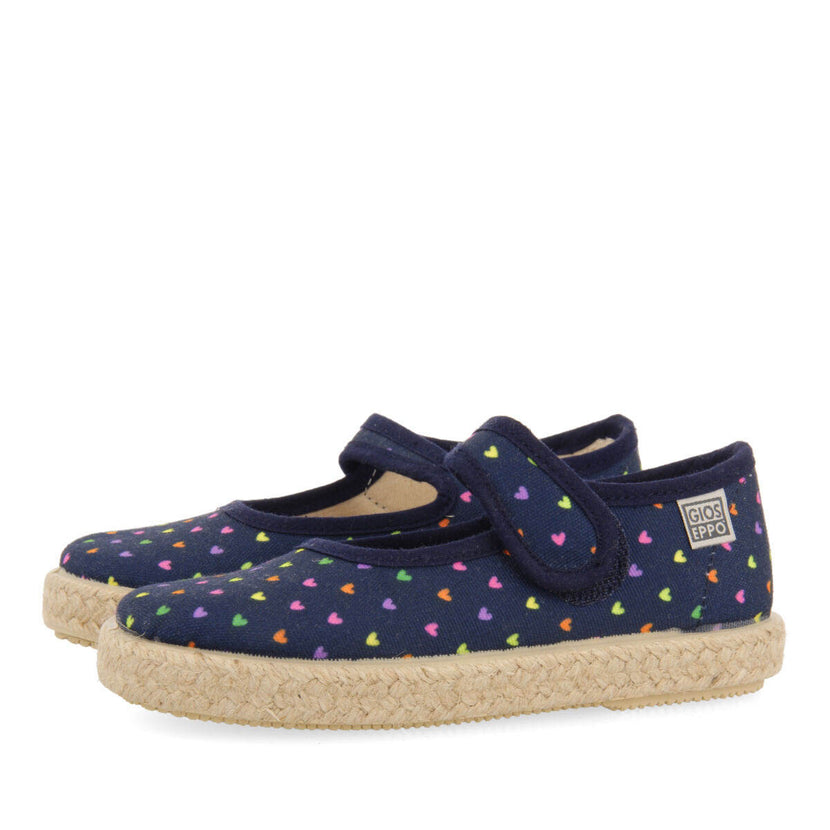 Chaussures de type espadrille couleur bleu marine avec imprimé à coeurs pour fille clesles