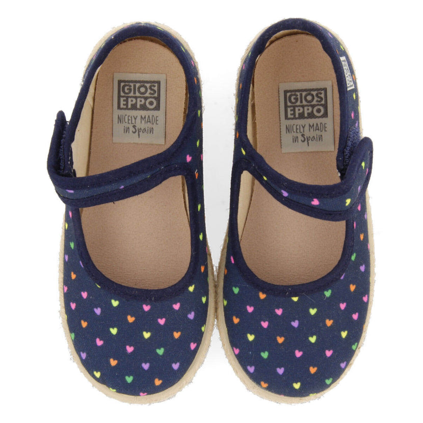 Chaussures de type espadrille couleur bleu marine avec imprimé à coeurs pour fille clesles