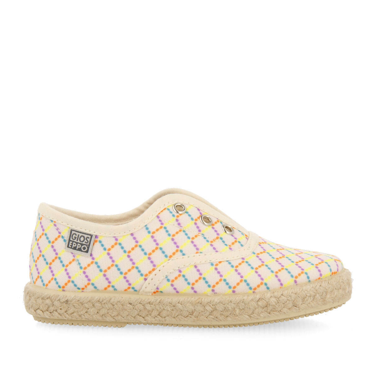 Xilitla girls beige oxford style espadrilles with a colourfulrint