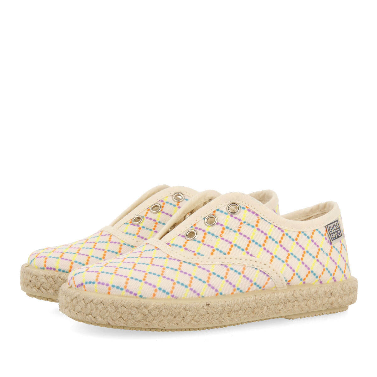 Xilitla girls beige oxford style espadrilles with a colourfulrint