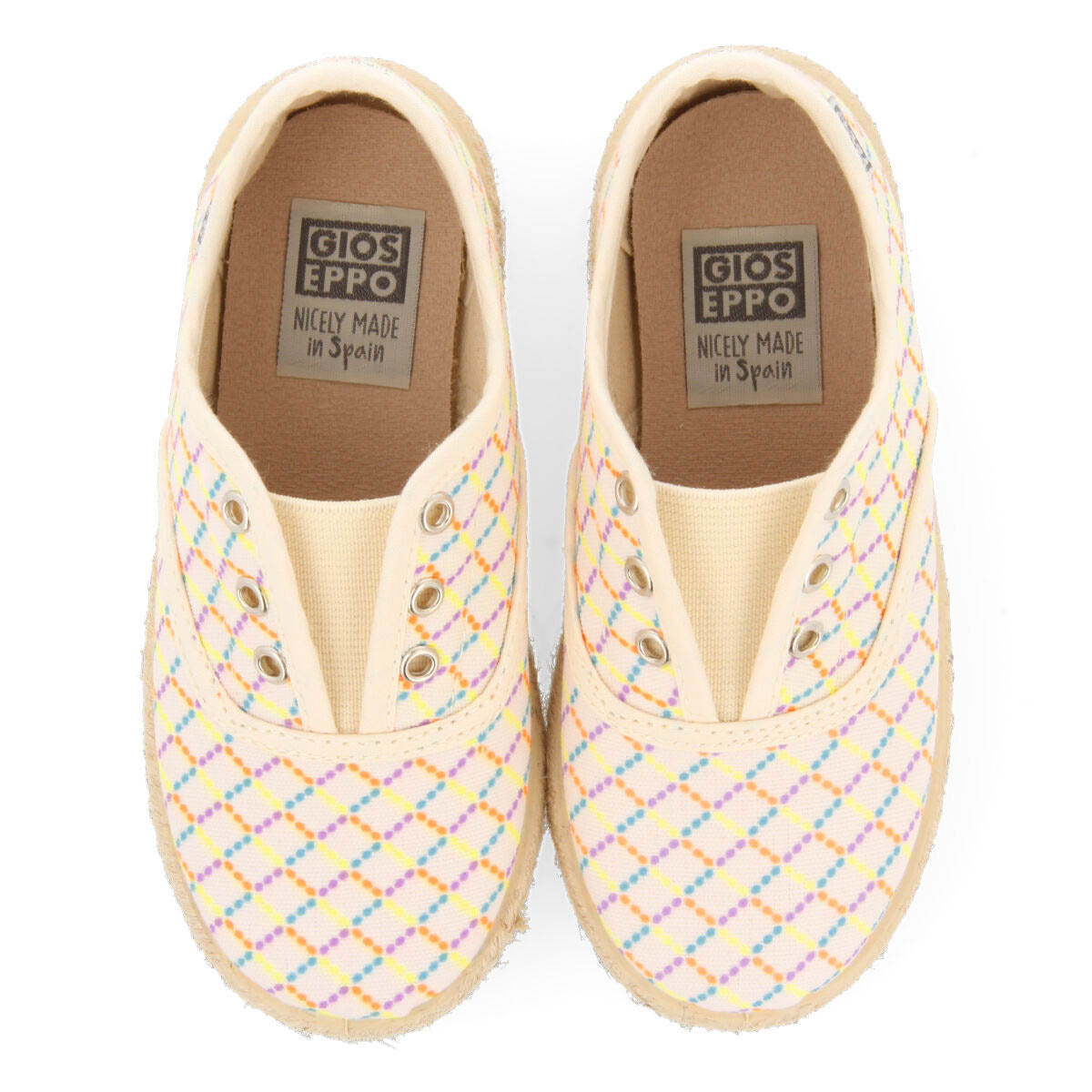 Xilitla girls beige oxford style espadrilles with a colourfulrint