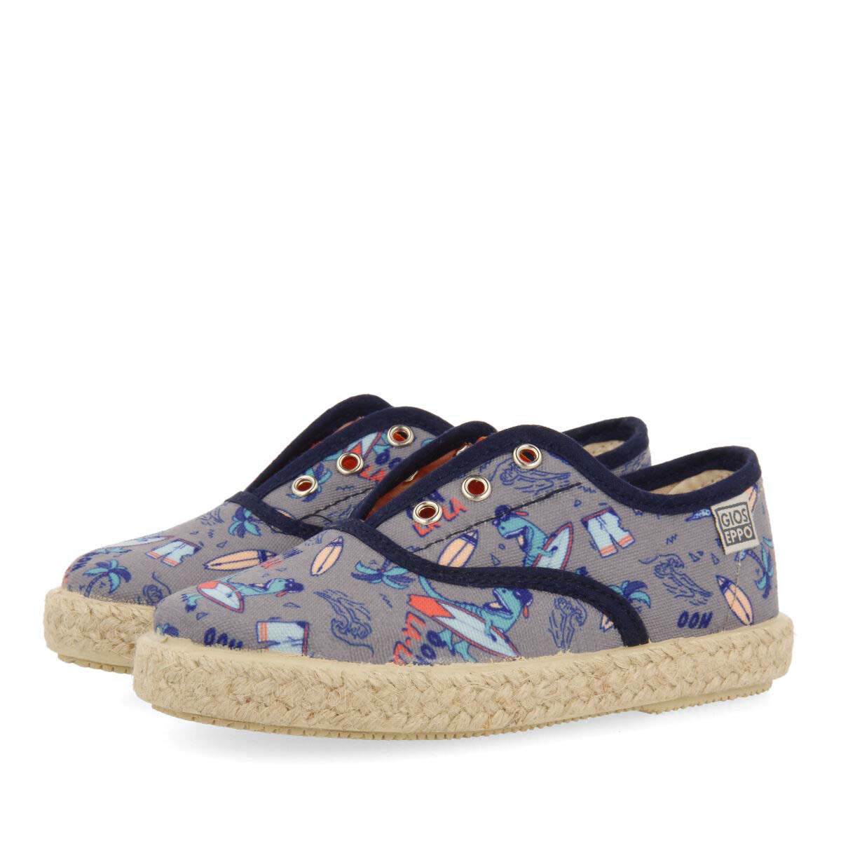 Draveil boys grey espadrilles with a colourfulrint