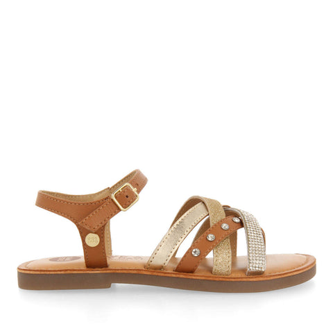 SANDALES EN PEAU AVEC DÉTAILS DE COULEUR OR POUR FILLE SUSSAT