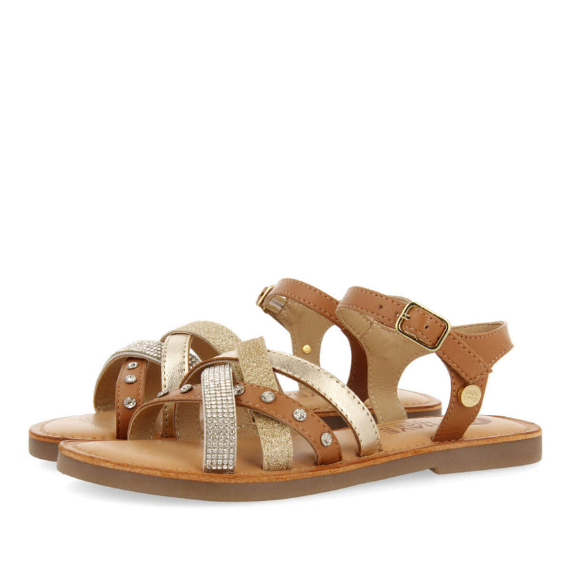Sandales en peau avec détails de couleur or pour fille sussat