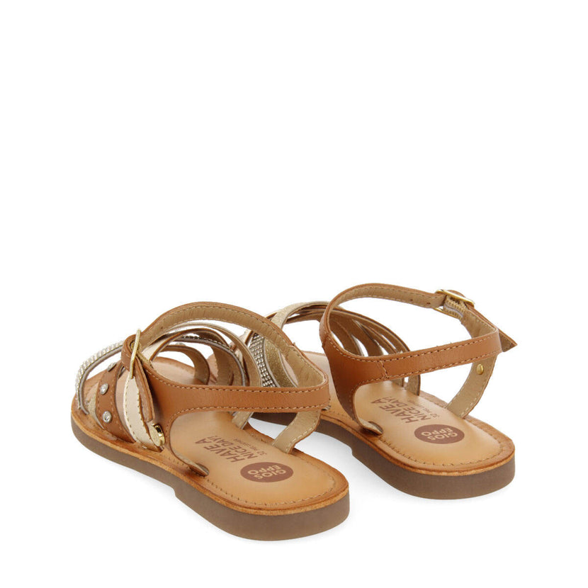 Sandales en peau avec détails de couleur or pour fille sussat