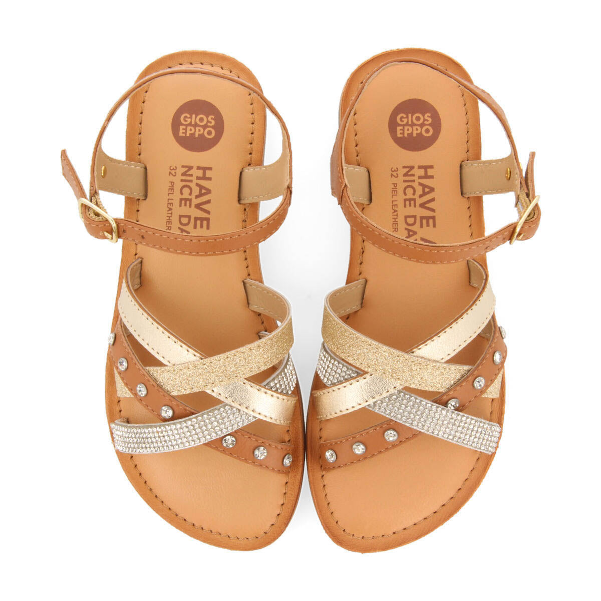 Sussat girls leather sandals with gold details