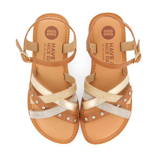 Sandales en peau avec détails de couleur or pour fille sussat