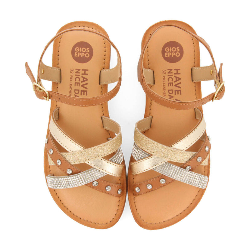Sandales en peau avec détails de couleur or pour fille sussat