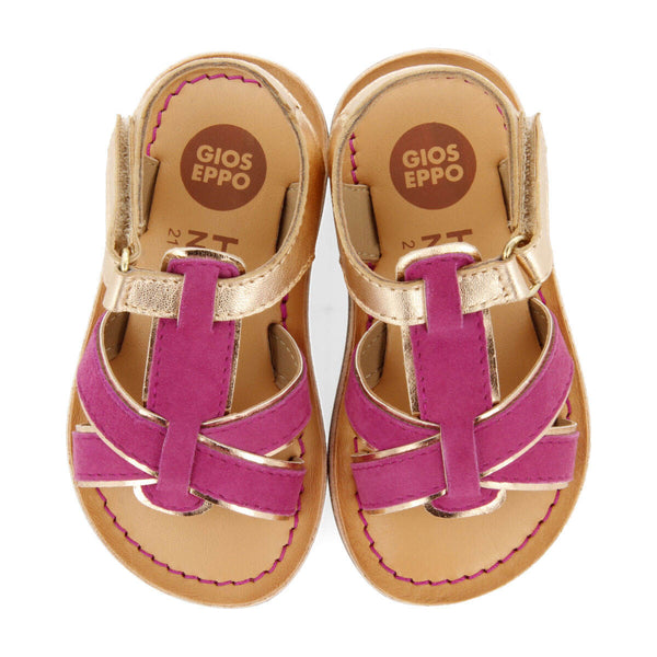 Sandalias de piel en color fucsia con detalles vivos metalizados para niña argis