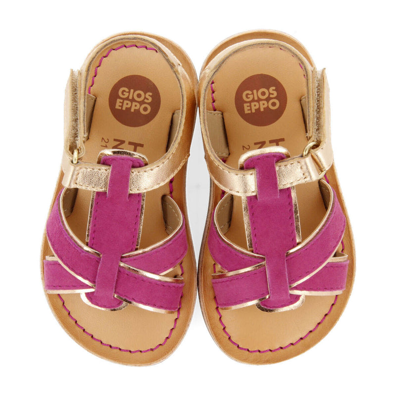 Sandalias de piel en color fucsia con detalles vivos metalizados para niña argis