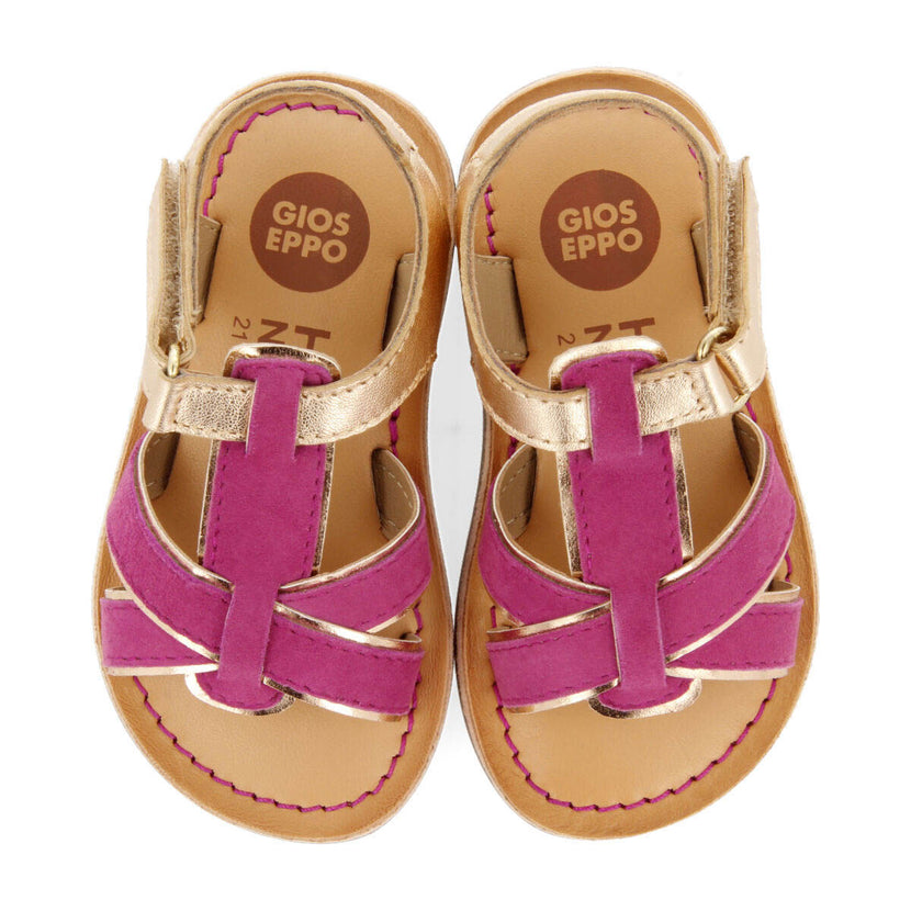 Sandalias de piel en color fucsia con detalles vivos metalizados para niña argis