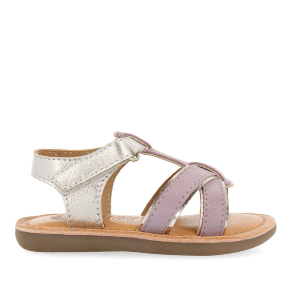 Sandalias de piel en color lila con detalles vivos metalizados para niña argis