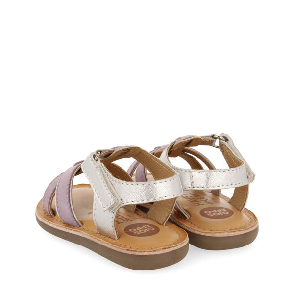 Sandalias de piel en color lila con detalles vivos metalizados para niña argis