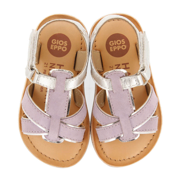 Sandalias de piel en color lila con detalles vivos metalizados para niña argis