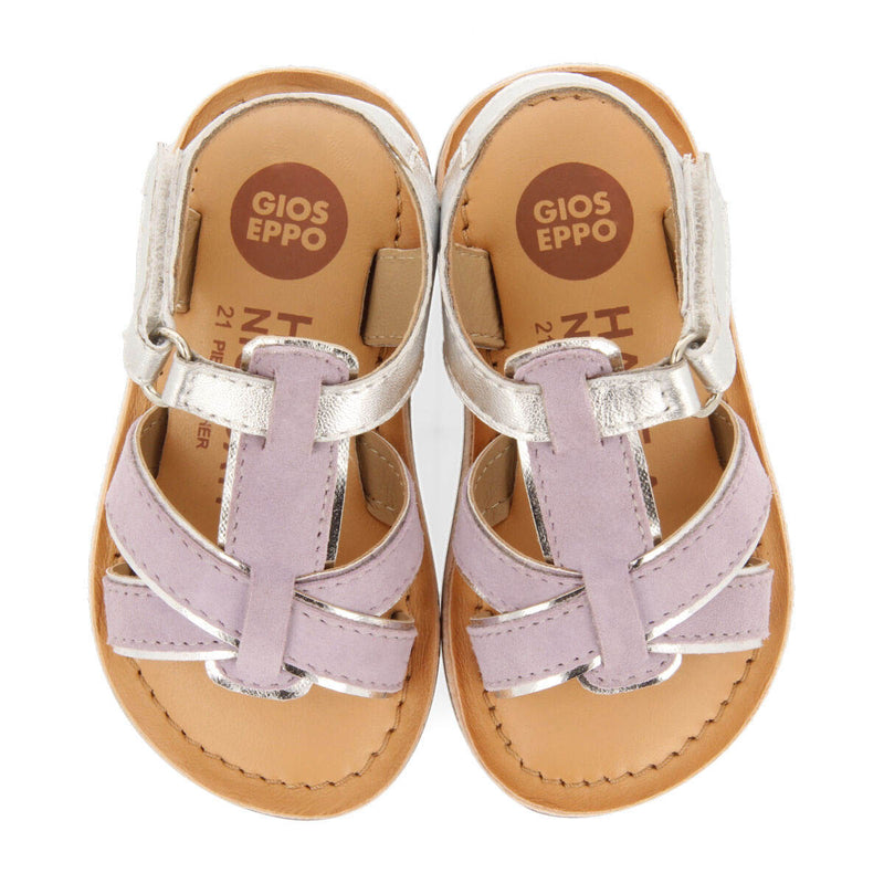 Sandalias de piel en color lila con detalles vivos metalizados para niña argis