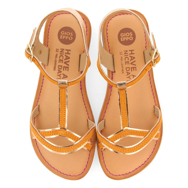 Cleurie girls orange sandals with metalliciping