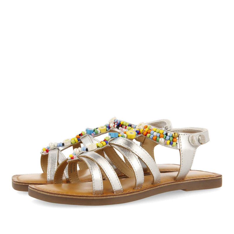Gazeran girls metallic silver leather roman sandals