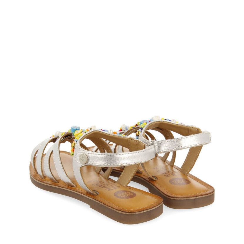 Sandali in pelle metallizzata tipo romana in argento da bambina gazeran