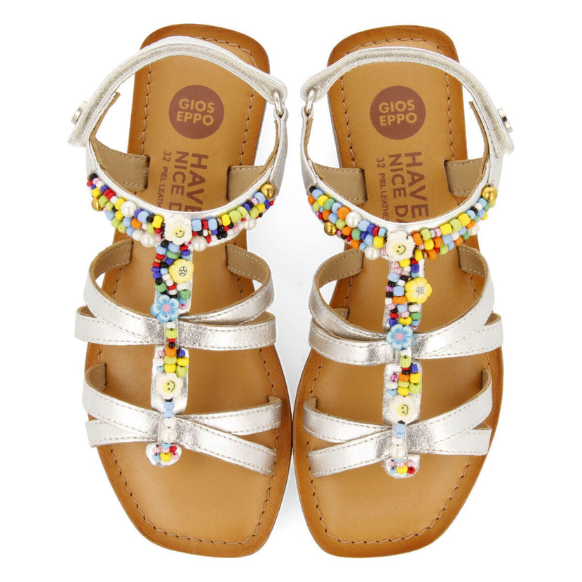 Sandali in pelle metallizzata tipo romana in argento da bambina gazeran
