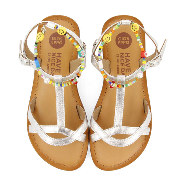 Etigny girls decorative silver leather sandals