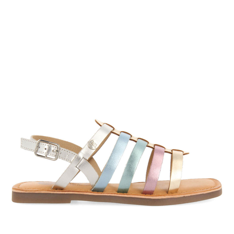 Sandalias de piel con corte tipo cangrejera multicolor para niñas saire