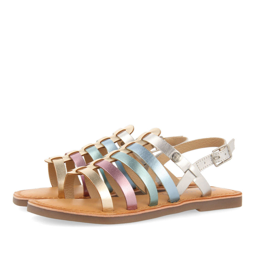 Sandales de type randonnée en peau multicolore pour filles saire