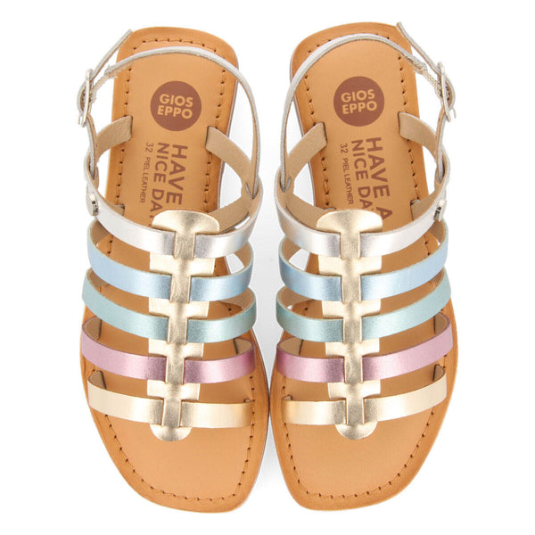 Sandalias de piel con corte tipo cangrejera multicolor para niñas saire