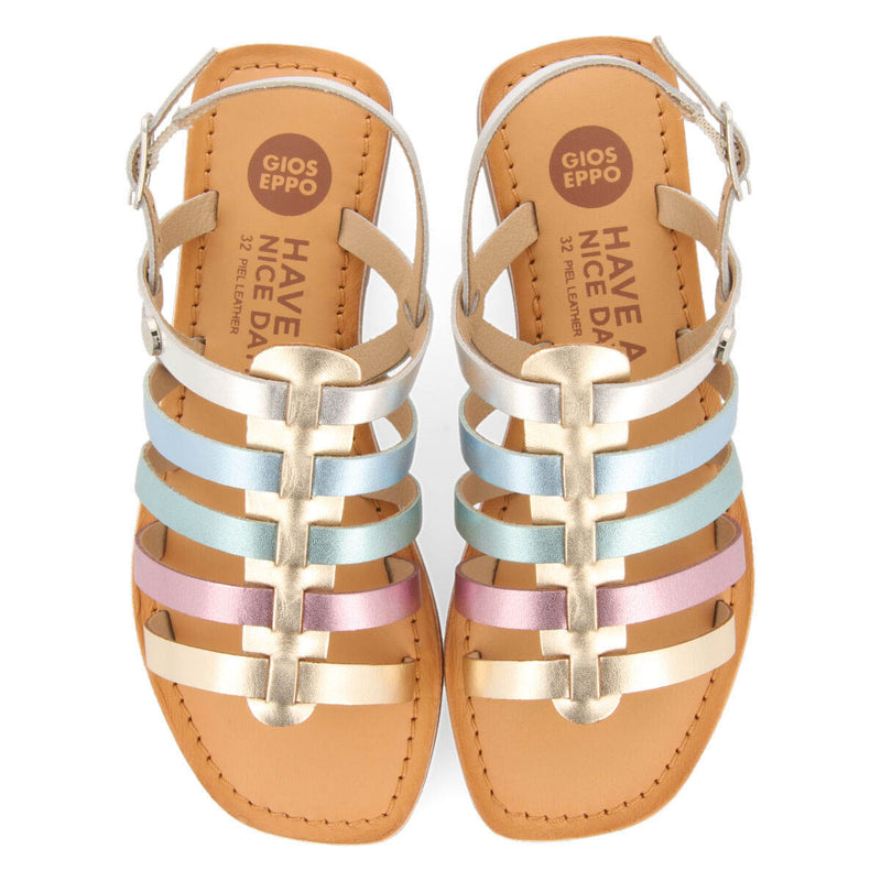 Sandalias de piel con corte tipo cangrejera multicolor para niñas saire