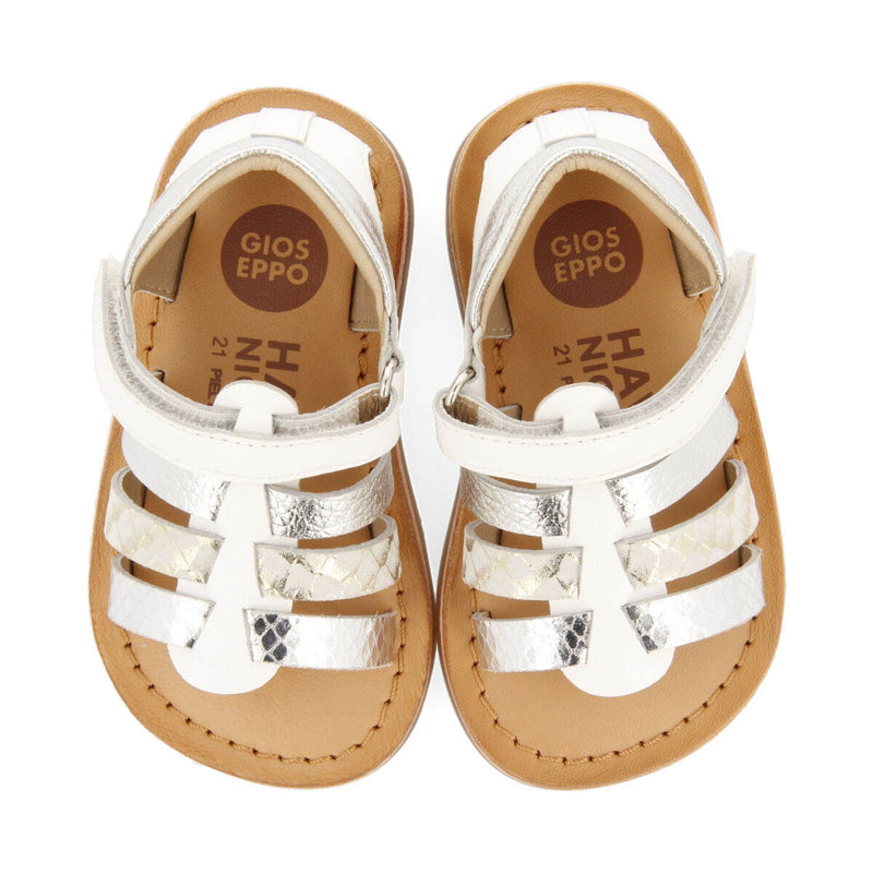 Sandalias de piel con corte tipo cangrejera blancas para niñas ragni