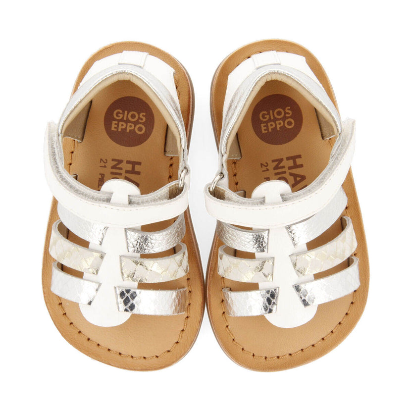 Sandalias de piel con corte tipo cangrejera blancas para niñas ragni